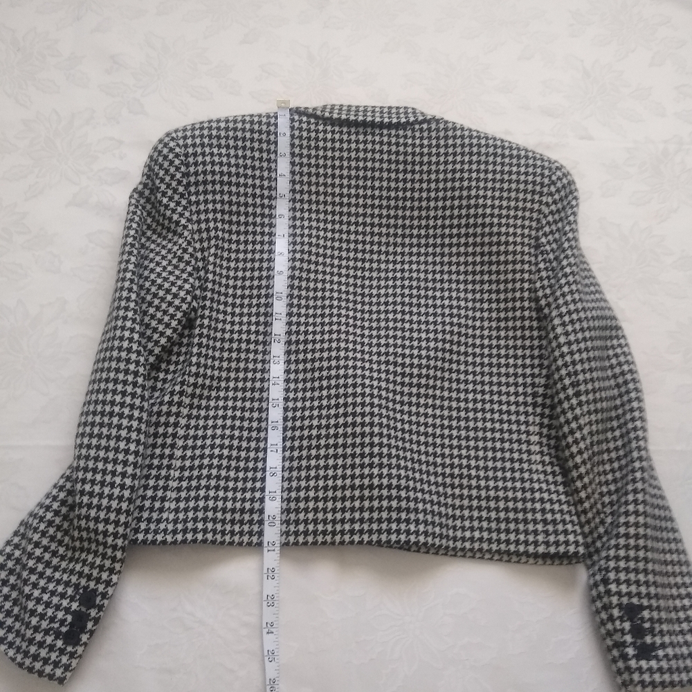 Cropped Double Breasted Jacket Wool Blend Gingham… - image 4